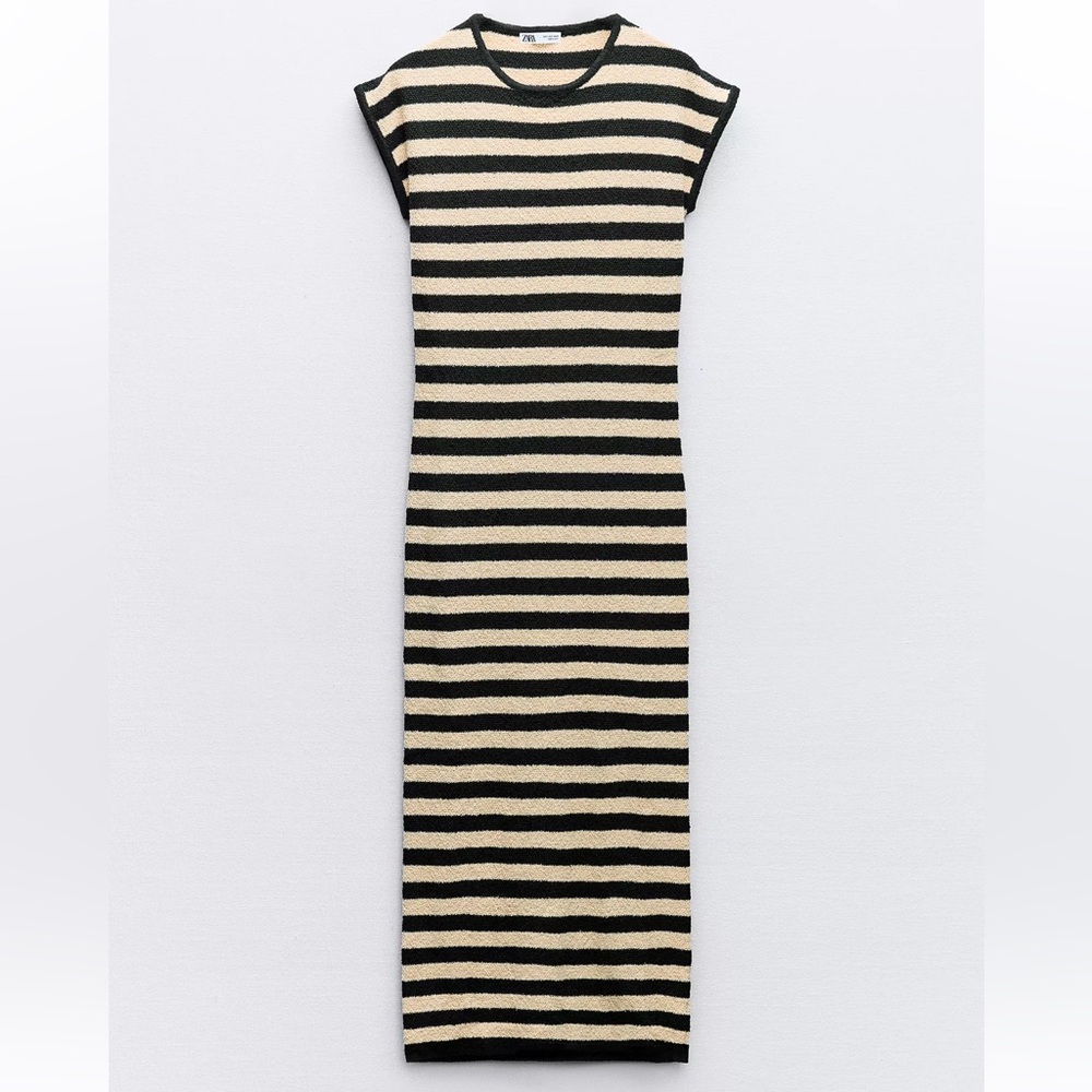 Zara Striped Black and Cream Women's Maxi